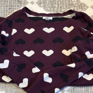 Women's Heart Sweater - Burgundy and Black